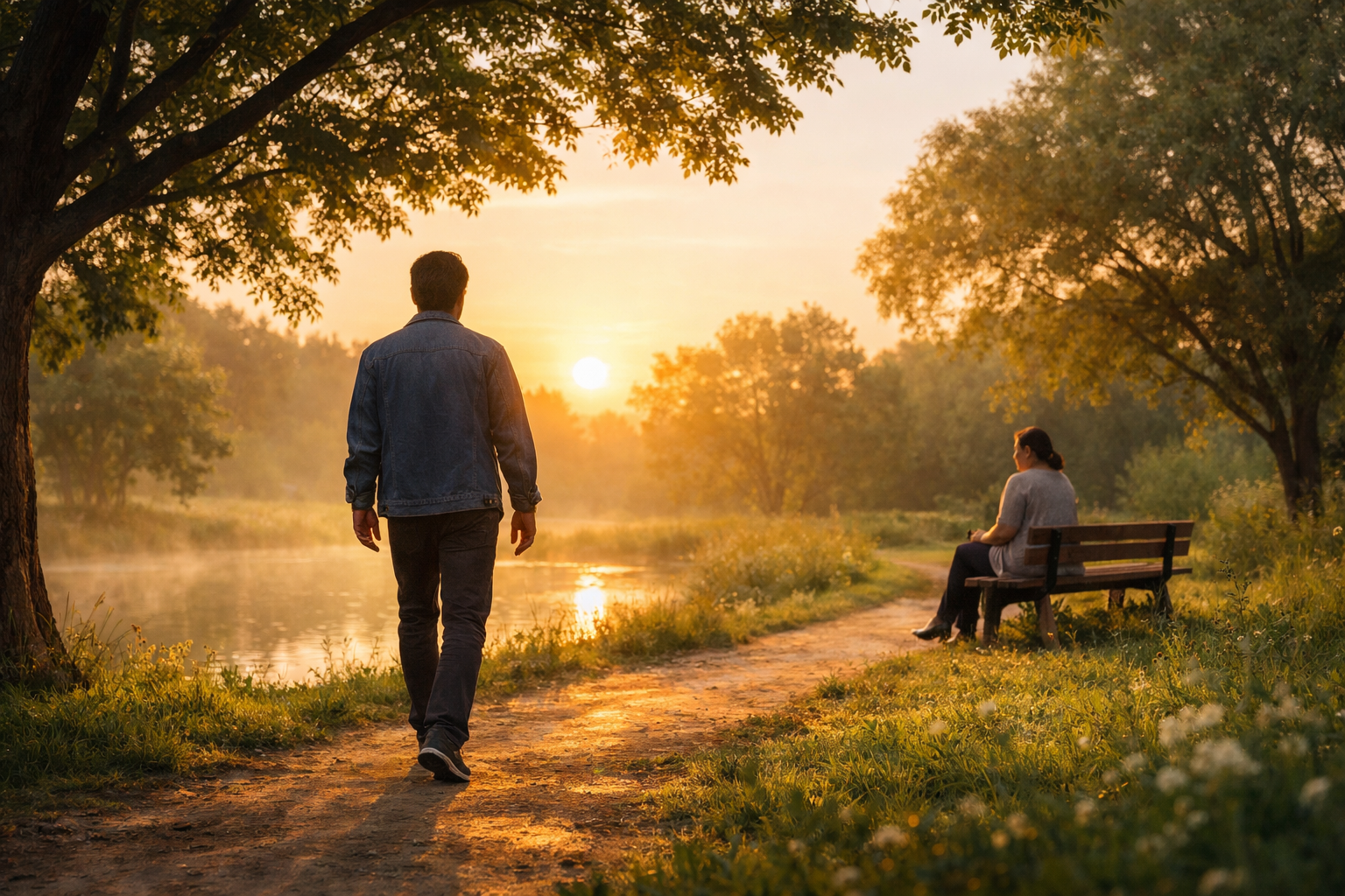 Persona caminando en la naturaleza al amanecer, símbolo de resiliencia emocional después de una crisis